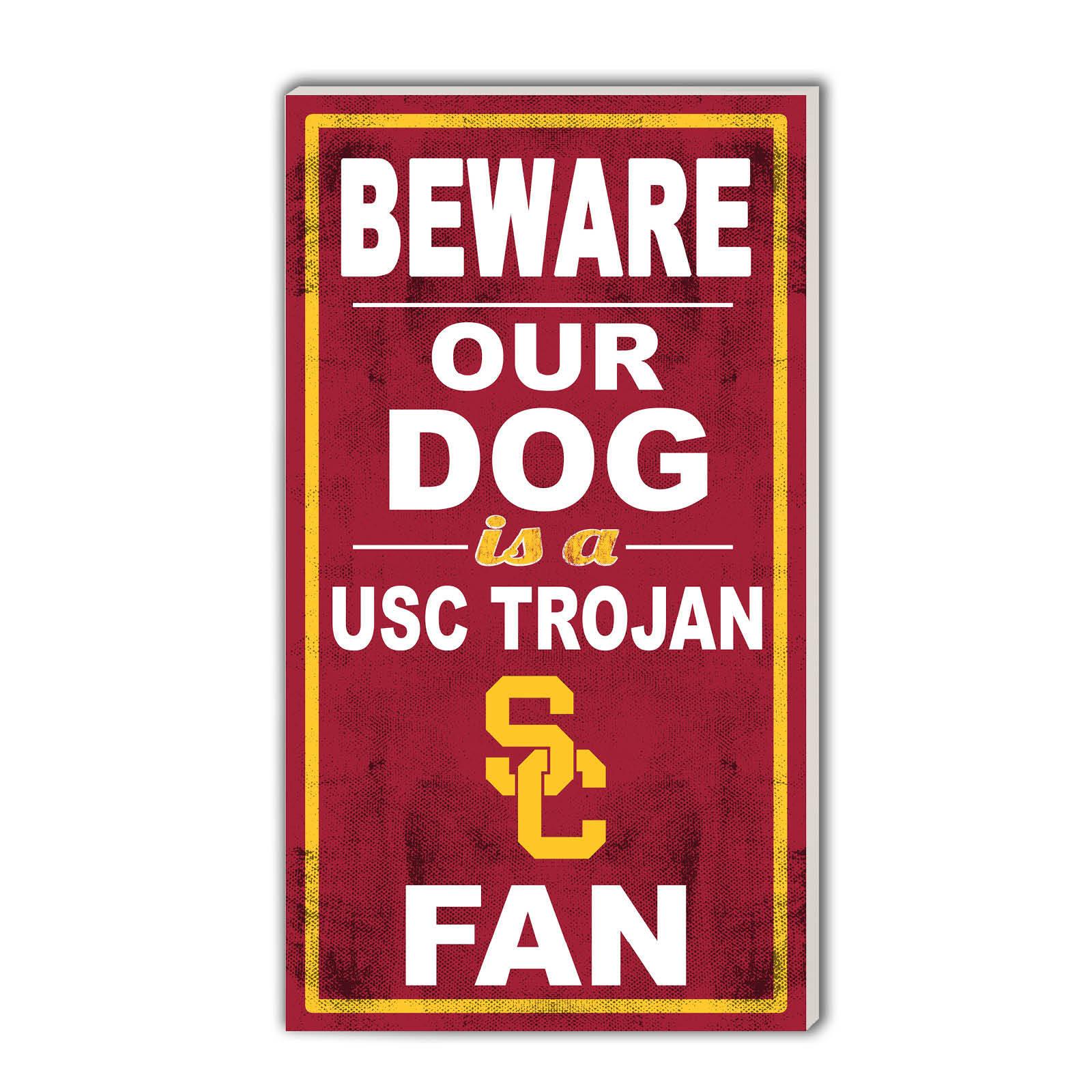 USC Trojans Beware of Dog Wooden Sign 11x20 by KH Sports Fan image01